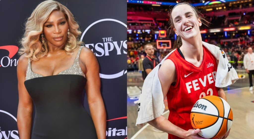 Serena Williams posing at ESPYs and Caitlin Clark on court