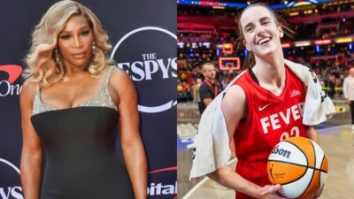 Serena Williams posing at ESPYs and Caitlin Clark on court