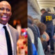 Photo of Terrell Davis speakign and photo of FBI agent leading Terrell Davis away