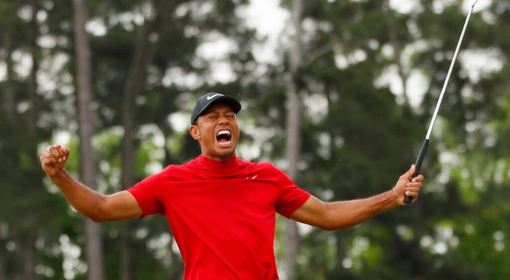 Tiger Woods celebrating his victory 