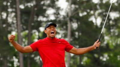 Tiger Woods celebrating his victory