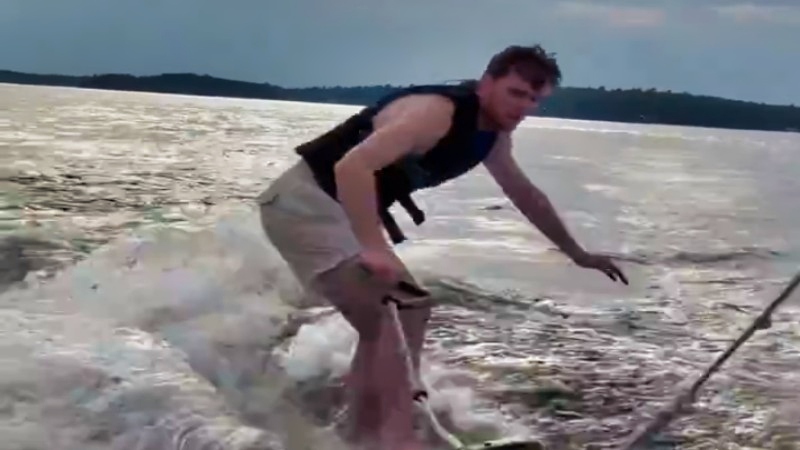 Edmonton Oilers captain Connor McDavid wakeboarding.