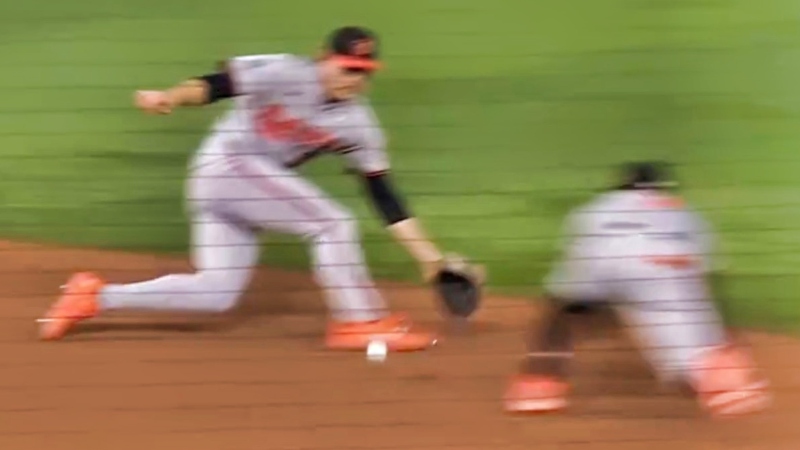 Gunnar Henderson and Jorge Mateo of Baltimore Orioles going for baseball.