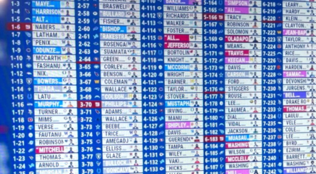 New York Giants 2024 NFL draft board shown on screen.