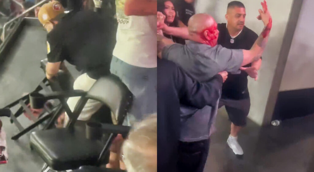 Photos from fight between San Francisco 49ers and Las Vegas Raiders fan