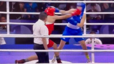 Angela Carini fighting Imane Khelif in boxing