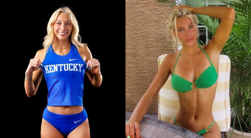 Ava Alexander posing in her Kentucky uniform and posing in a bikini.