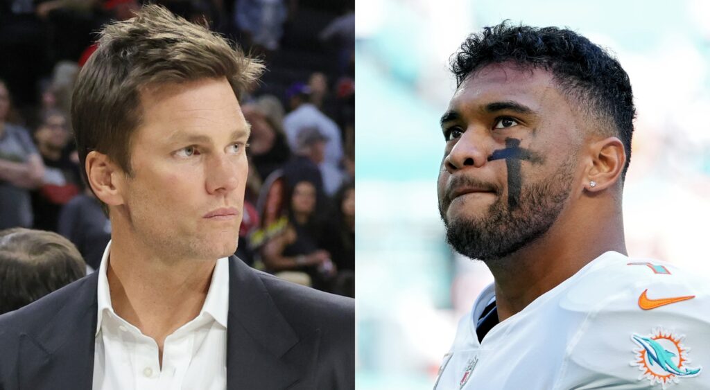 Tom Brady at WNBA game and Tua during NFL game