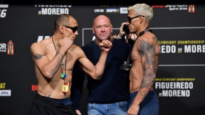 Tony Ferguson and Charles Oliveira of Brazil face off