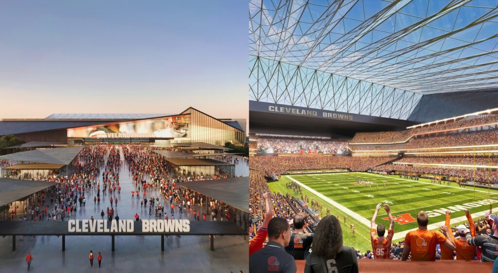 The outside and inside look at the Cleveland Browns' proposed new stadium.