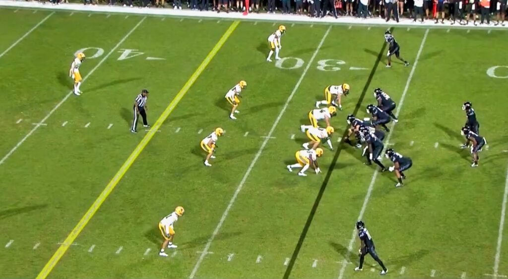 Colorado Buffaloes line up at the line of scrimmage to run an offensive play vs. NDSU