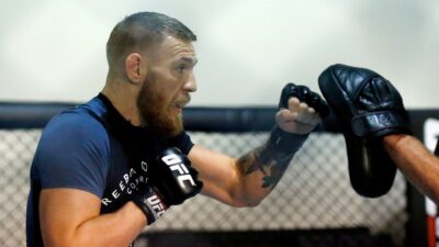 Conor McGregor trains during an open workout