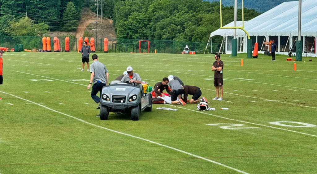 D'Onta Foreman lying on the field