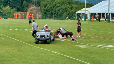 D'Onta Foreman lying on the field