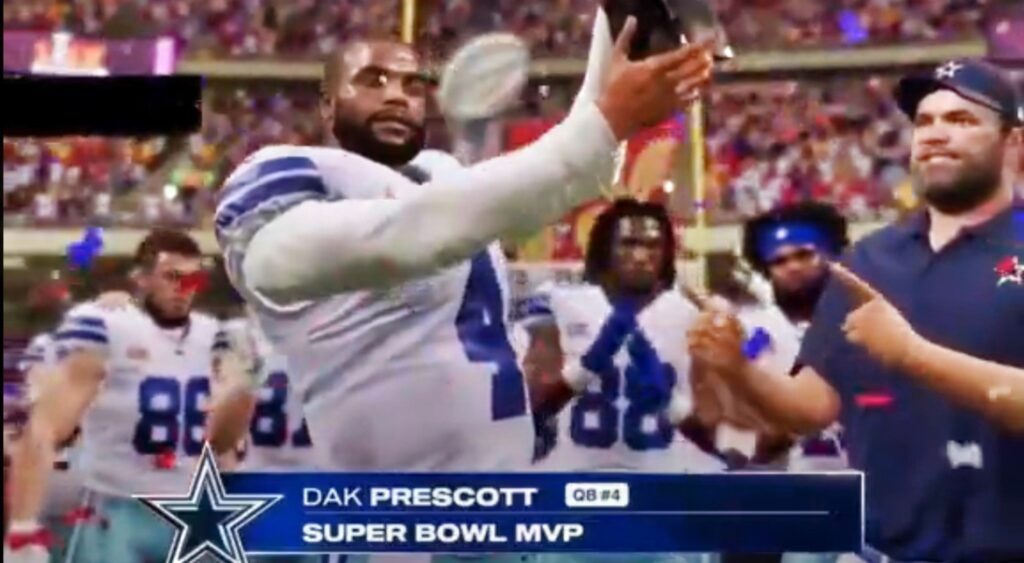 Dak Prescott winning Super Bowl MVP in Madden 25.