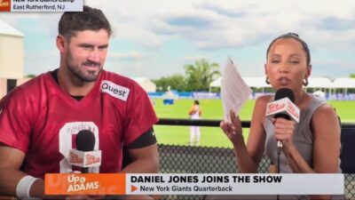 Daniel Jones and Kay Adams during interview