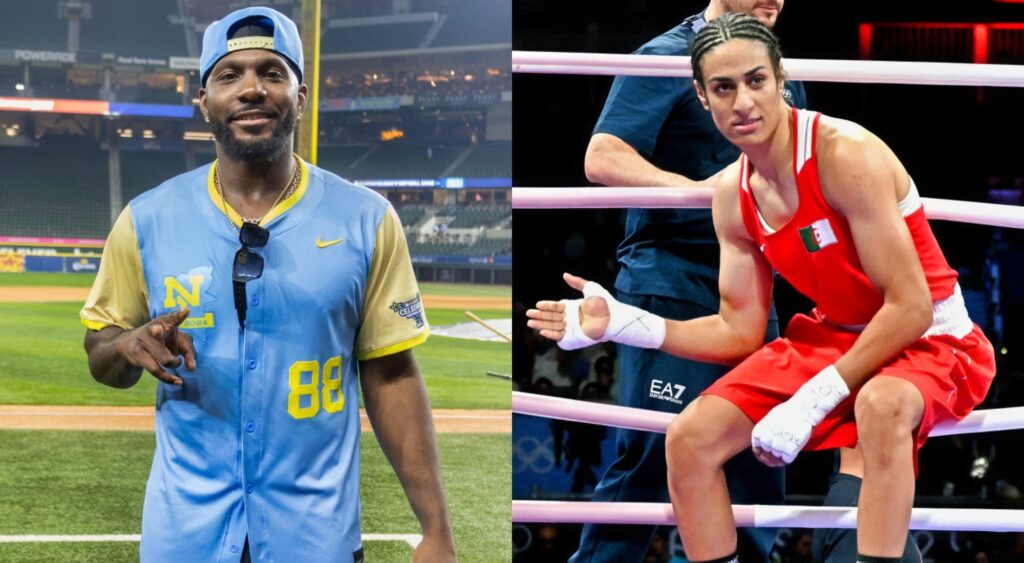 Dez Bryant on baseball field and Imane Khelif in boxing ring