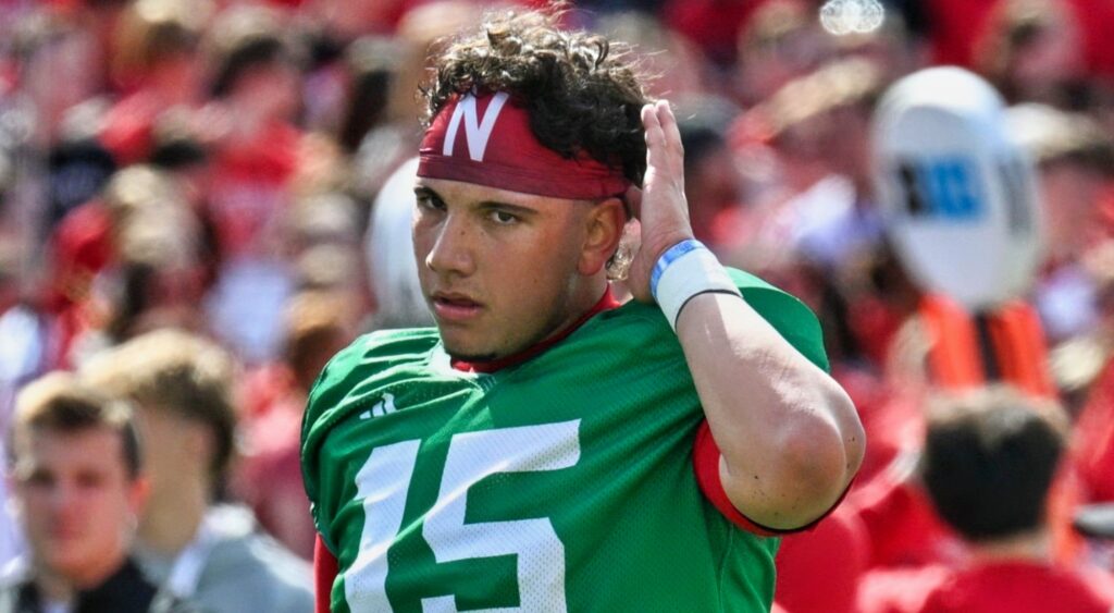 Dylan Raiola looks on during Nebraska's spring game.