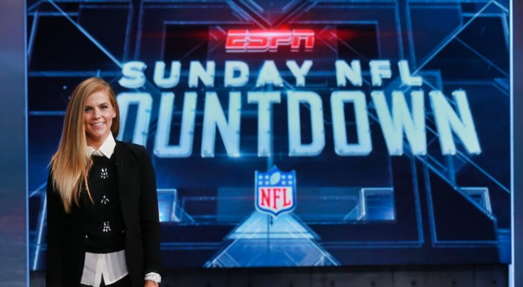 Sam Ponder stands in front of the ESPN Sunday NFL Countdown logo. Ponder will be replaced by Mike Greenberg.