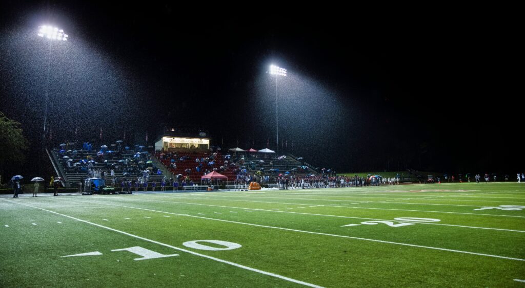 Random High School football field at night. Alabama High Schooler Caden Tellier tragically passed away. 