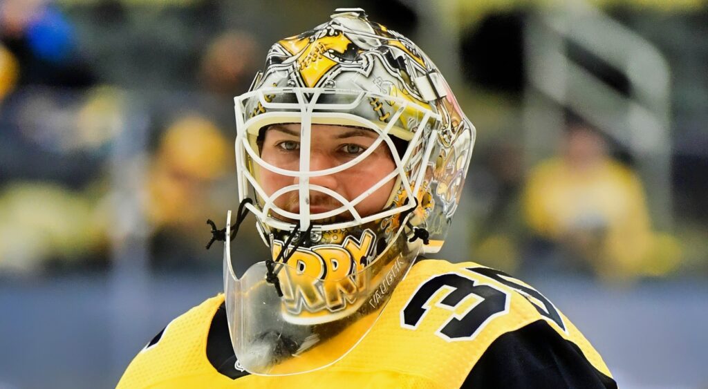 Tristan Jarry of Pittsburgh Penguins looking on.