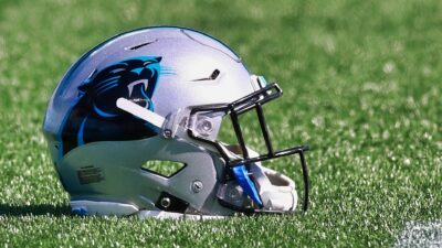 Carolina Panthers helmet on ground