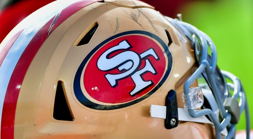 San Francisco 49ers helmet. The team released tight end Logan Thomas.