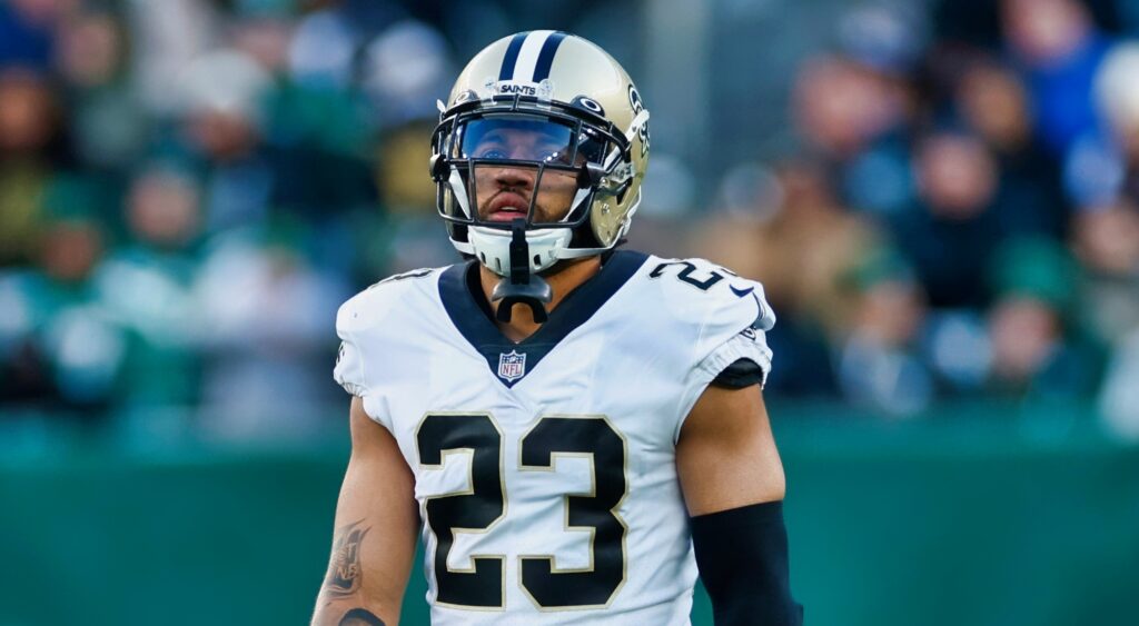 Marshon Lattimore of New Orleans Saints looking on.