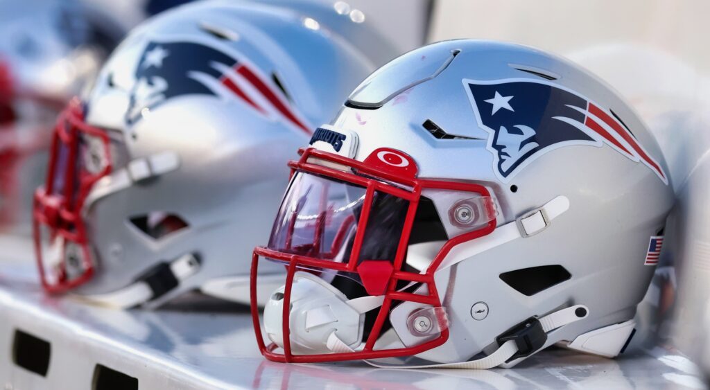 New England Patriots helmet. The team released Juju Smith-Schuster.