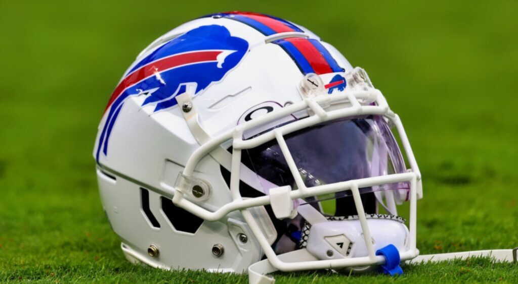 Buffalo Bills helmet shown on field.