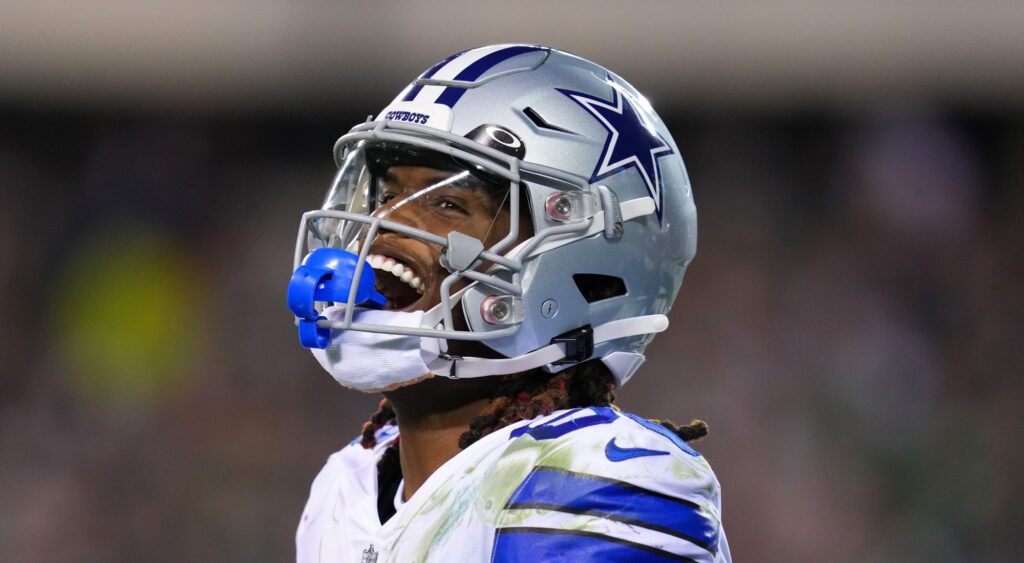 CeeDee Lamb of Dallas Cowboys looking on during game.