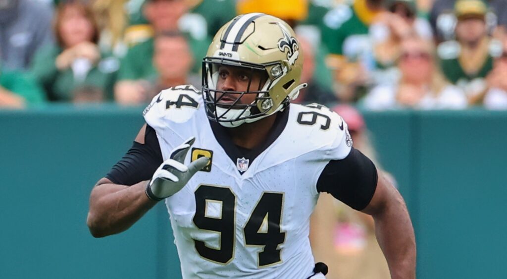 Cameron Jordan of New Orleans Saints looking on.