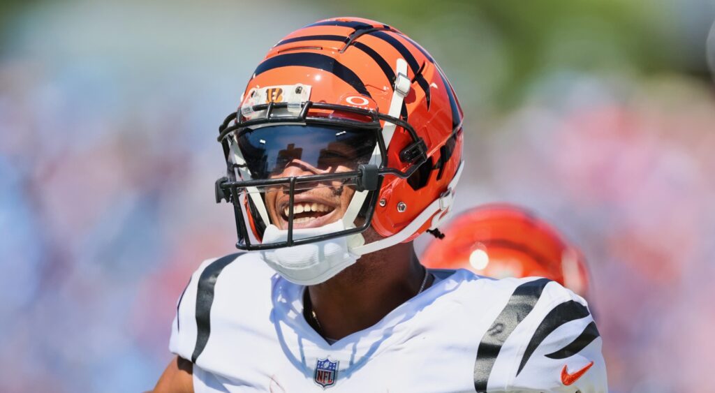 Ja'Marr Chase of Cincinnati Bengals looking on.