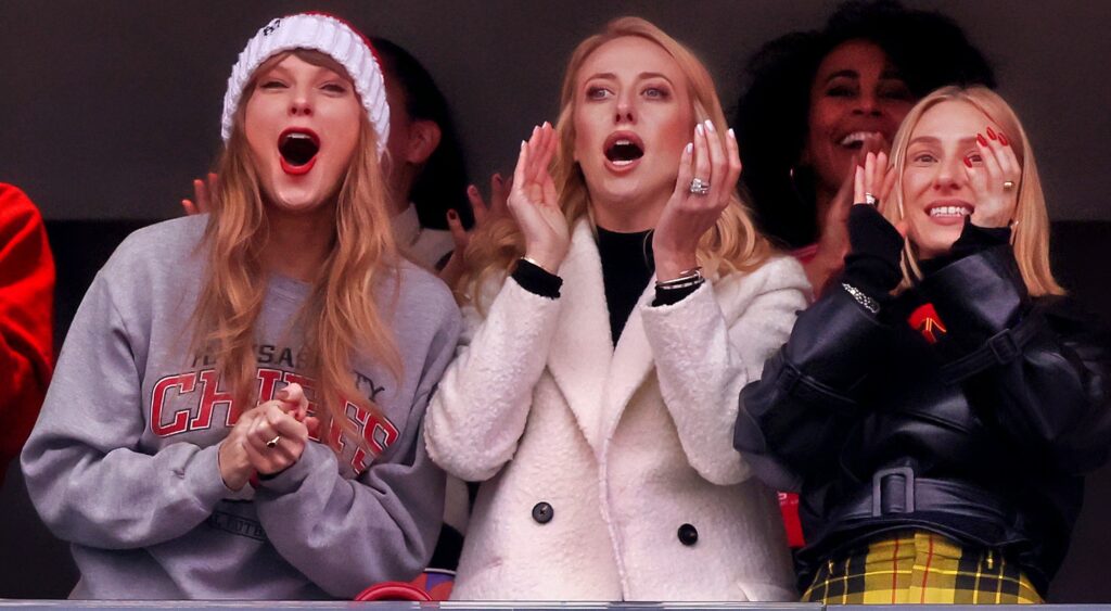 Taylor Swift and Brittany Mahomes at NFL game cheering