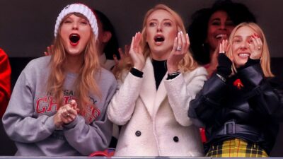 Taylor Swift and Brittany Mahomes at NFL game cheering