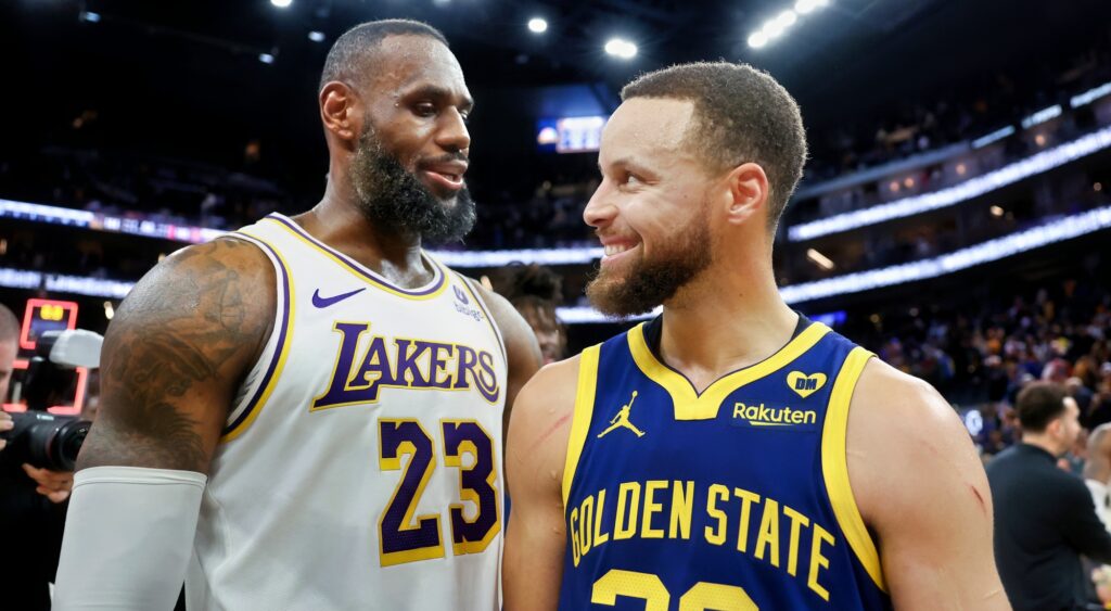 LeBron James and Stephen Curry speak after game.