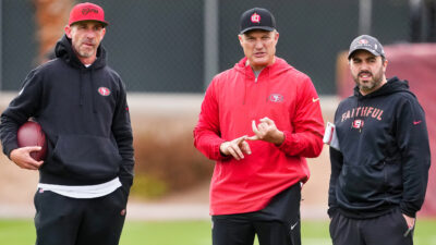 Kyle Shanahan, John Lynch, and Patrick Hagedorn of the San Francisco 49ers