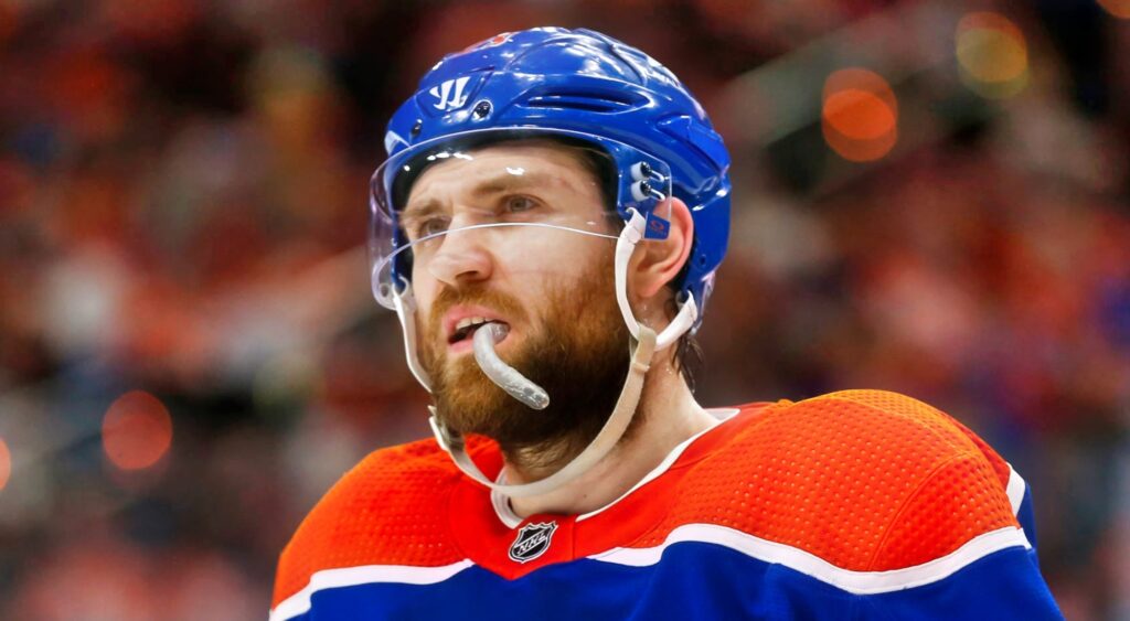 Leon Draisaitl of Edmonton Oilers looking on.