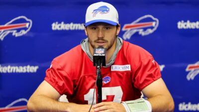 Josh Allen speaking to reporters