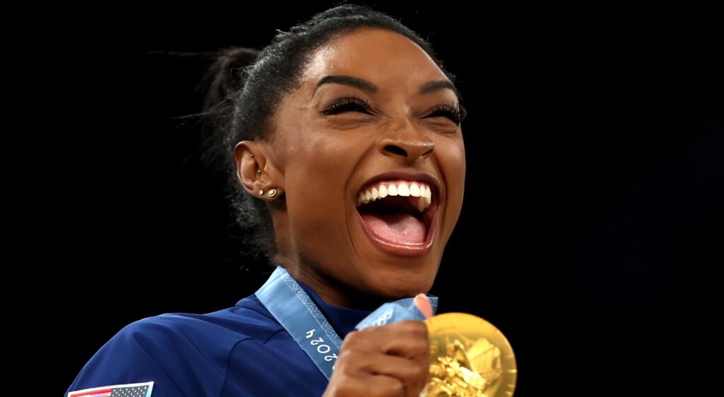 Simone Biles after winning a gold medal in the 2024 Paris Olympics