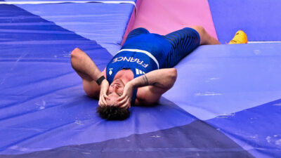 Anthony Ammirati reacting to pole vault