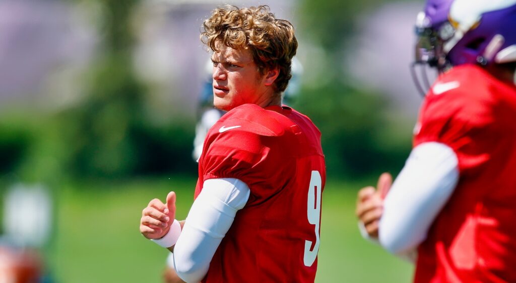 JJ McCarthy during Vikings practice.