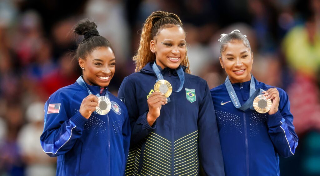 Simone Biles, Rebeca Andrade and Jordan Chiles.