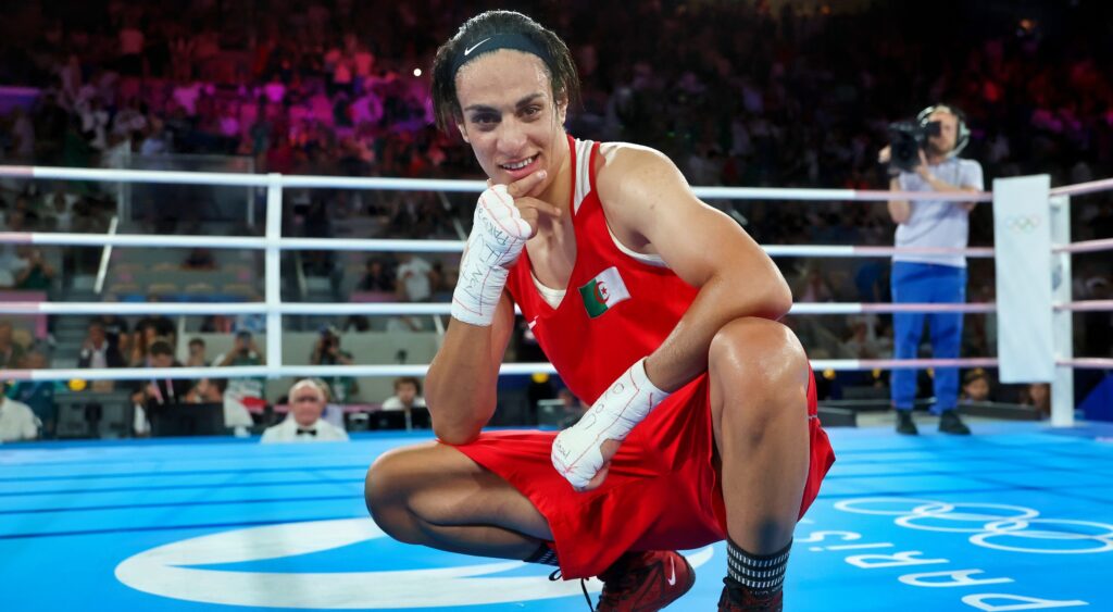 Imane Khelif posing in boxing ring