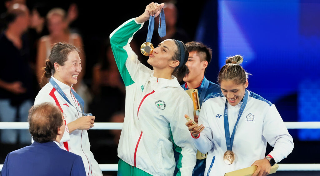 Imane Khelif kissing gold medal