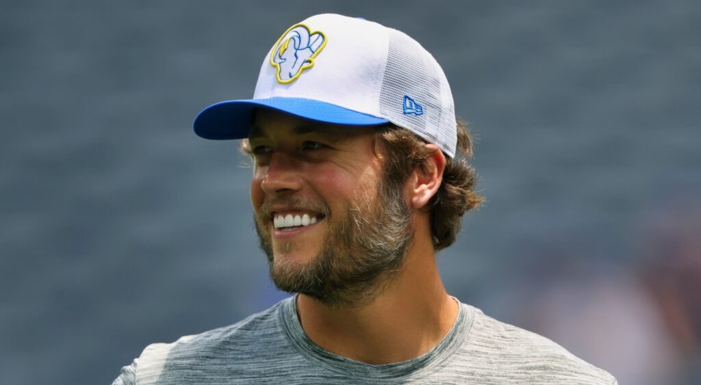 Matthew Stafford of Los Angeles Rams looking on.