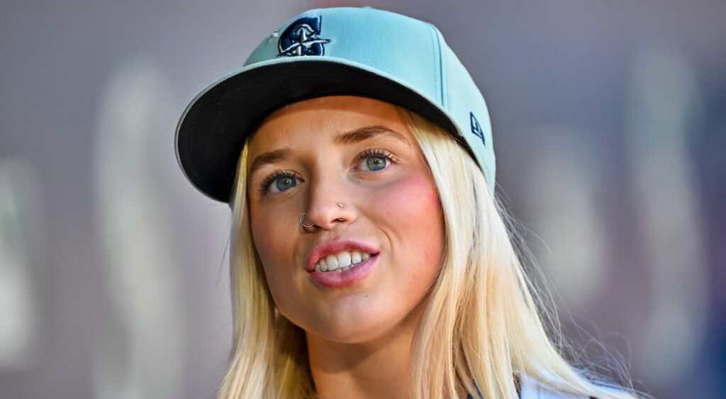 Hailey Van Lith in a Mariners hat.