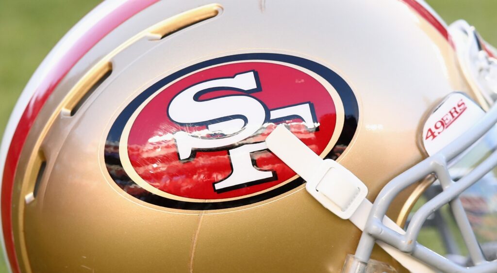 San Francisco 49ers helment. Ricky Pearsall is injuried.