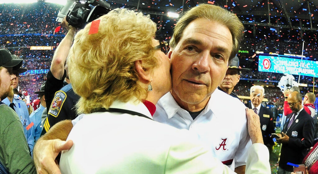 Nick Saban hugging his mother mary Saban