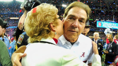 Nick Saban hugging his mother mary Saban